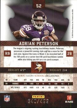 2010 Panini Plates & Patches #52 Adrian Peterson  Back
