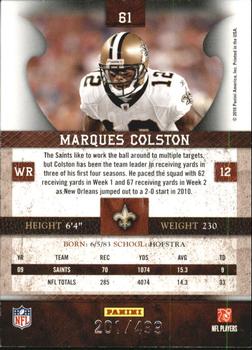 2010 Panini Plates & Patches #61 Marques Colston  Back