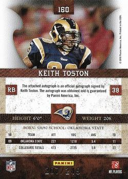 2010 Panini Plates & Patches #160 Keith Toston  Back