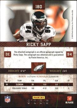 2010 Panini Plates & Patches #180 Ricky Sapp  Back