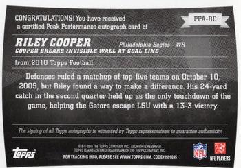 2010 Topps - Peak Performance Autographs #PPA-RC Riley Cooper  Back
