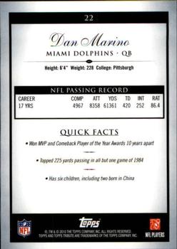 2010 Topps Tribute #22 Dan Marino Back
