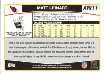 2006 Topps Arizona Cardinals #ARI11 Matt Leinart Back