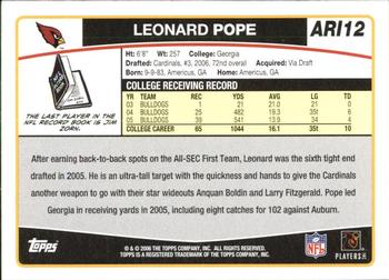 2006 Topps Arizona Cardinals #ARI12 Leonard Pope Back