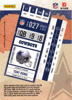 2010 Playoff Contenders #027 Tony Romo Back