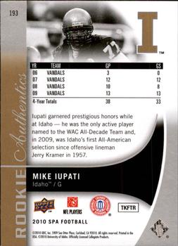 2010 SP Authentic #193 Mike Iupati Back