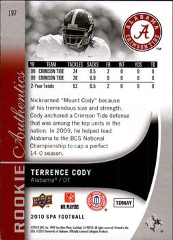 2010 SP Authentic #197 Terrence Cody Back