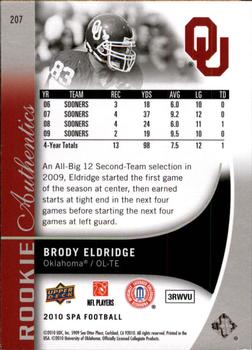2010 SP Authentic #207 Brody Eldridge Back