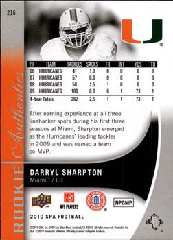 2010 SP Authentic #216 Darryl Sharpton Back
