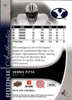 2010 SP Authentic #217 Dennis Pitta Back