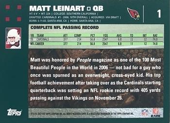 2007 Topps Arizona Cardinals #1 Matt Leinart Back