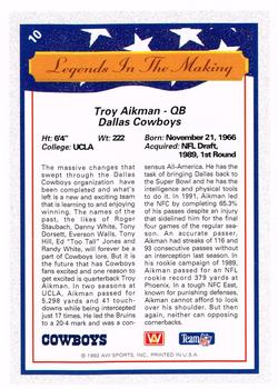 1992 All World #10 Troy Aikman Back