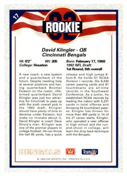 1992 All World #17 David Klingler Back