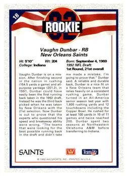 1992 All World #18 Vaughn Dunbar Back