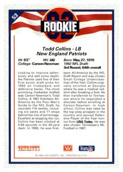 1992 All World #53 Todd Collins Back