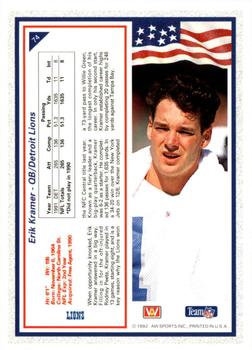 1992 All World #74 Erik Kramer Back