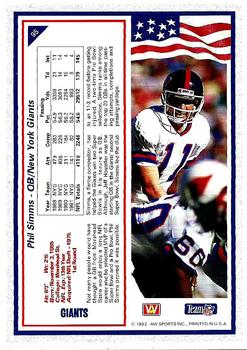 1992 All World #95 Phil Simms Back