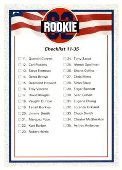 1992 All World #264 Rookies Checklist: 11-60 Front