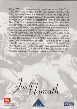 1992 All World - Greats/Rookies #SG6 Joe Namath Back