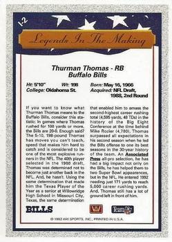 1992 All World - Legends/Rookies #L-2 Thurman Thomas Back