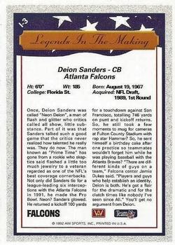 1992 All World - Legends/Rookies #L-3 Deion Sanders Back