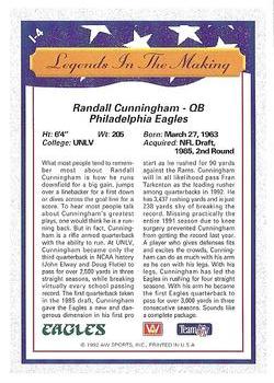 1992 All World - Legends/Rookies #L-4 Randall Cunningham Back
