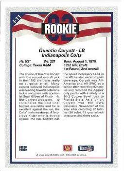 1992 All World - Legends/Rookies #L-11 Quentin Coryatt Back