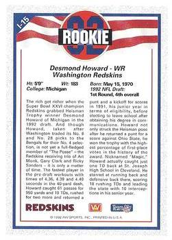 1992 All World - Legends/Rookies #L-15 Desmond Howard Back