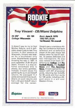 1992 All World - Legends/Rookies #L-16 Troy Vincent Back