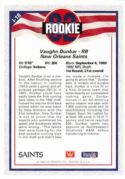 1992 All World - Legends/Rookies #L-18 Vaughn Dunbar Back