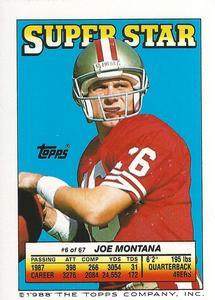 1988 Topps Stickers - Super Star Backs #6 Joe Montana Front