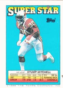 1988 Topps Stickers - Super Star Backs #41 Stump Mitchell Front