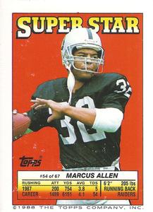 1988 Topps Stickers - Super Star Backs #54 Marcus Allen Front