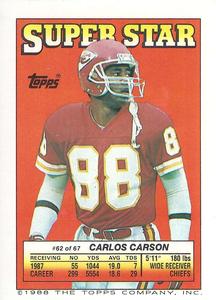 1988 Topps Stickers - Super Star Backs #62 Carlos Carson Front
