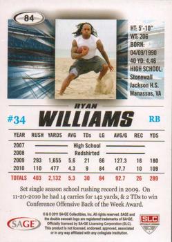 2011 SAGE HIT #84 Ryan Williams Back