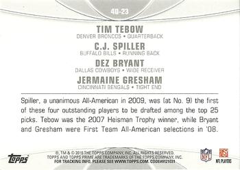2010 Topps Prime - 4th Quarter #4Q-23 Tim Tebow / C.J. Spiller / Dez Bryant / Jermaine Gresham Back