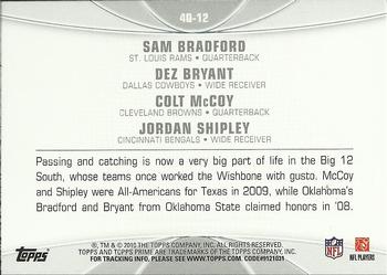 2010 Topps Prime - 4th Quarter #4Q-12 Sam Bradford / Dez Bryant / Colt McCoy / Jordan Shipley Back