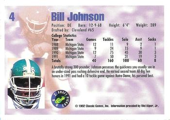 1992 Classic Draft Picks - Gold #4 Bill Johnson Back