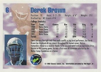 1992 Classic Draft Picks - Gold #6 Derek Brown Back