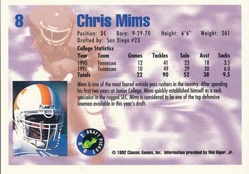 1992 Classic Draft Picks - Gold #8 Chris Mims Back