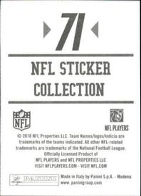 2010 Panini NFL Sticker Collection #71 Randy Moss Back