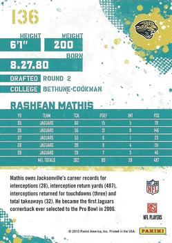 2010 Score - Glossy #136 Rashean Mathis Back