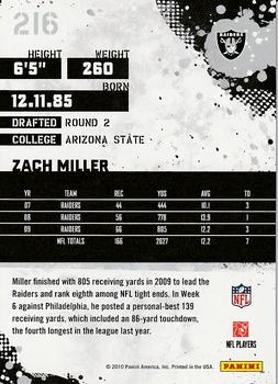 2010 Score - Glossy #216 Zach Miller Back