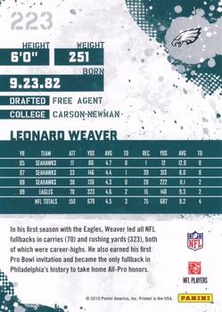 2010 Score - Glossy #223 Leonard Weaver Back