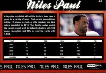 2011 Press Pass #23 Niles Paul Back