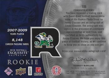 2010 Upper Deck Exquisite Collection #106 Jimmy Clausen Back