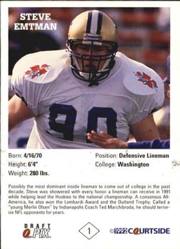 1992 Courtside Draft Pix - Bronze #1 Steve Emtman Back