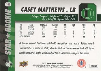 2011 Upper Deck #182 Casey Matthews Back