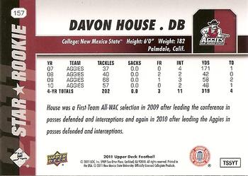 2011 Upper Deck #157 Davon House Back
