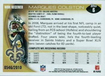 2010 Topps - Gold #6 Marques Colston Back